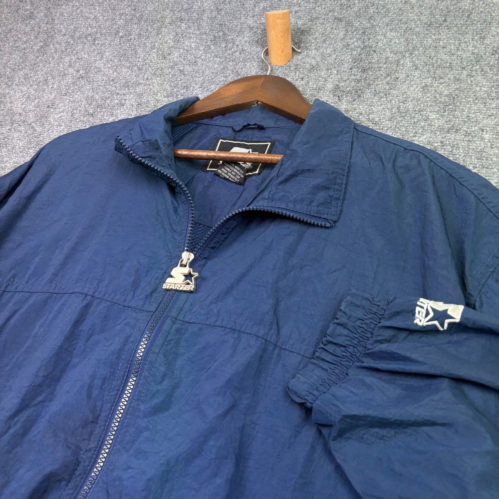 Starter Windbreaker Jacket Mens XL Navy Blue Full Zip Nylon Vintage 90s Sport